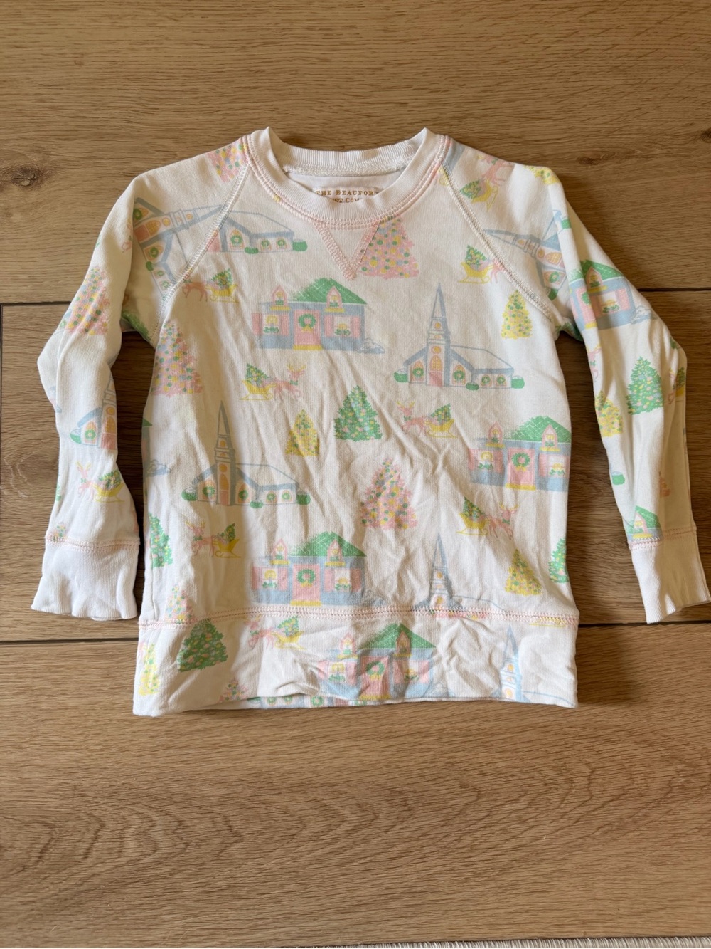 Kids Long-Sleeve Holiday Village Print Top - White